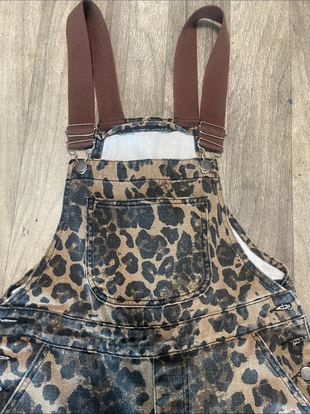 Cider Brown and Black Leopard-Print Wide-Leg Overalls